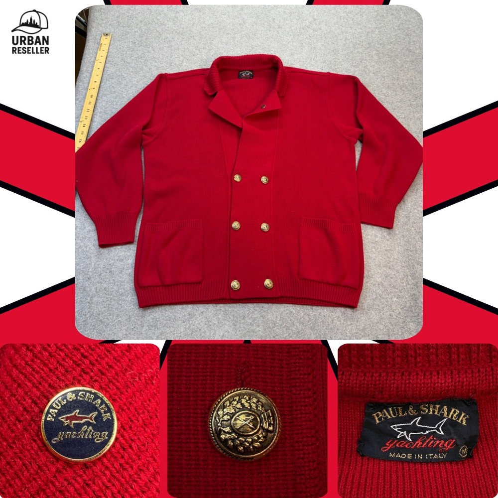 Paul & Shark Yachting Double Breasted Red Wool Blend Cardigan‎ Men's M Italy